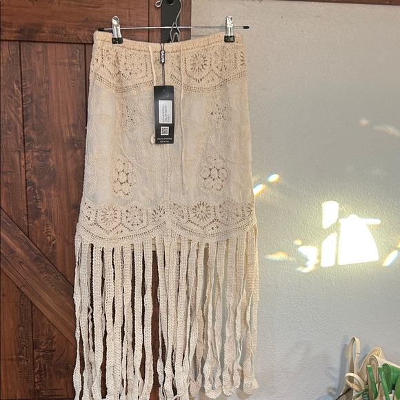 Galita Dresses & Skirts - Boho Crochet Fringe High-Low Skirt - Cream